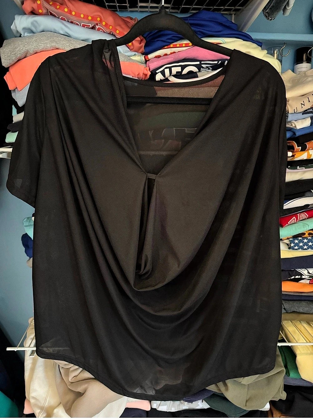 Black Draped Cowl-Neck Top